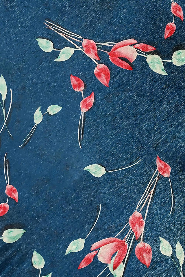 Blue Floral Printed Satin Lehenga (ACA5774)