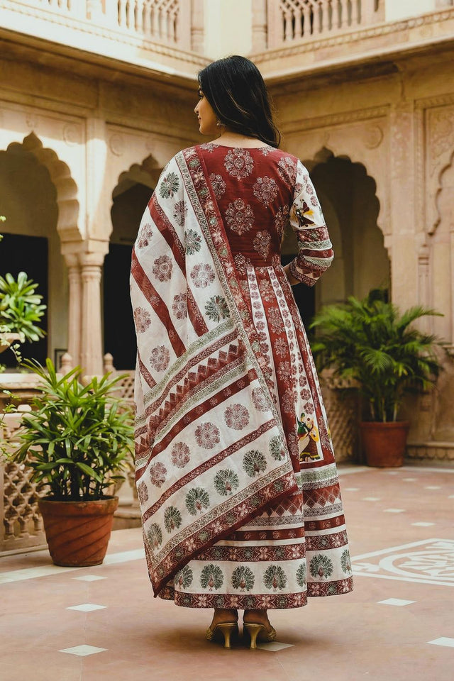 Multi Color Printed Cotton Blend Anarkali Suits (ACA5778)