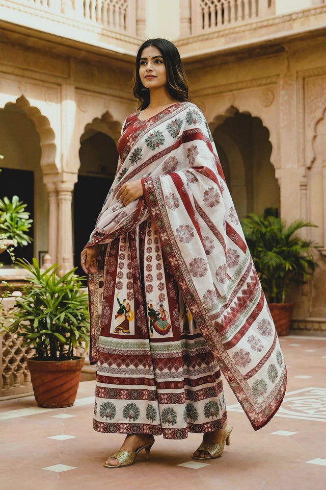 Multi Color Printed Cotton Blend Anarkali Suits (ACA5778)