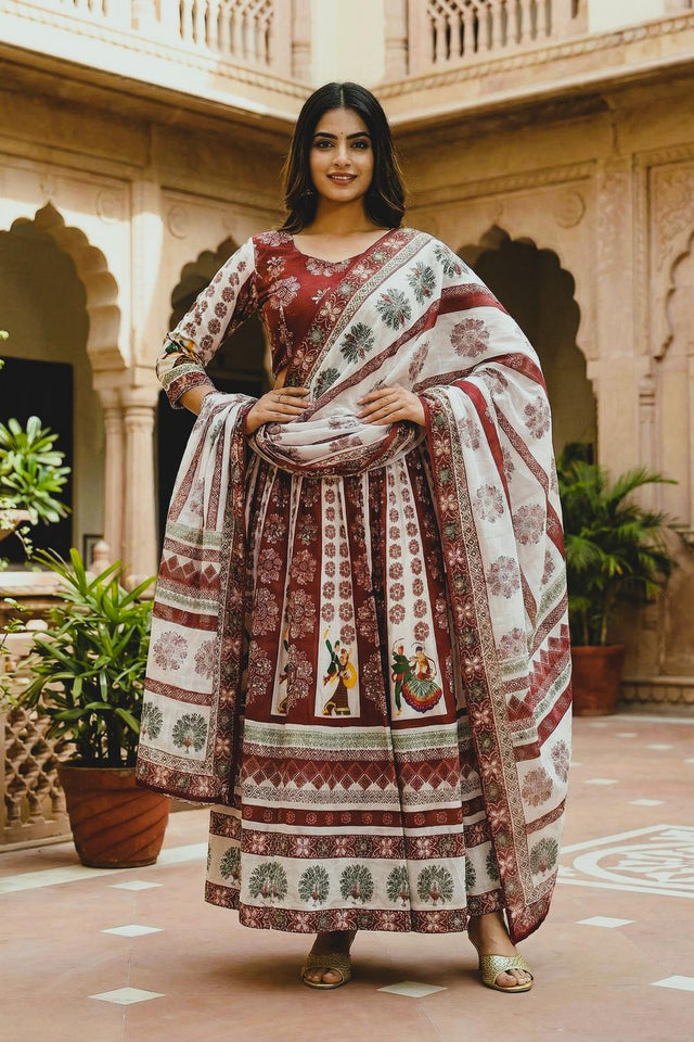 Multi Color Printed Cotton Blend Anarkali Suits (ACA5778)