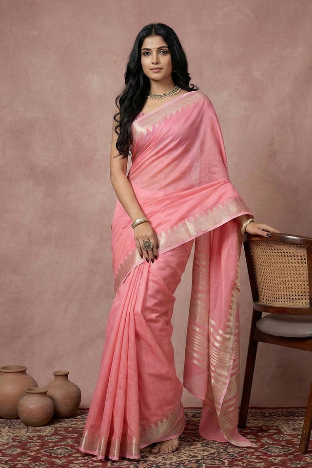 Pink Woven Cotton Saree (ACA5818)