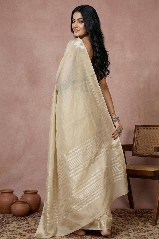 Cream Woven Cotton Saree (ACA5819)