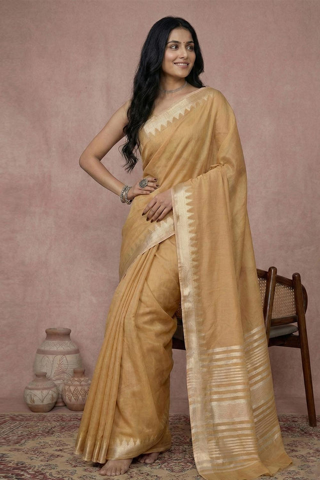 Gold Woven Cotton Saree (ACA5820)