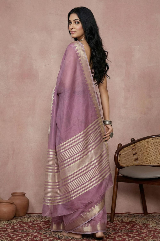 Violet Woven Cotton Saree (ACA5822)