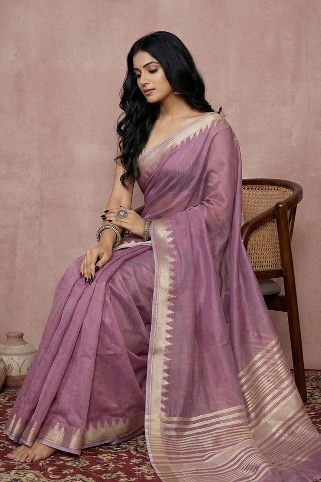 Violet Woven Cotton Saree (ACA5822)