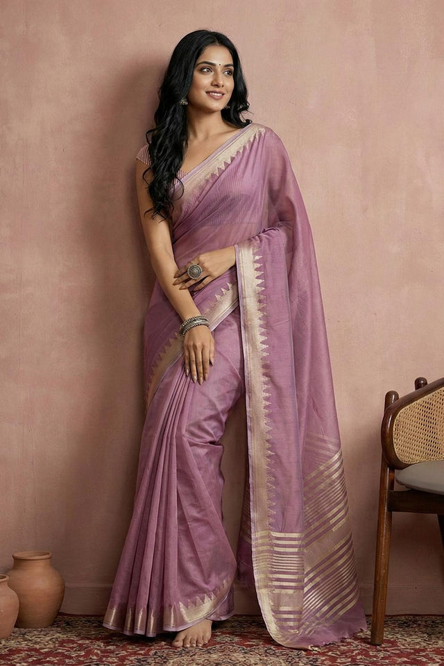 Violet Woven Cotton Saree (ACA5822)