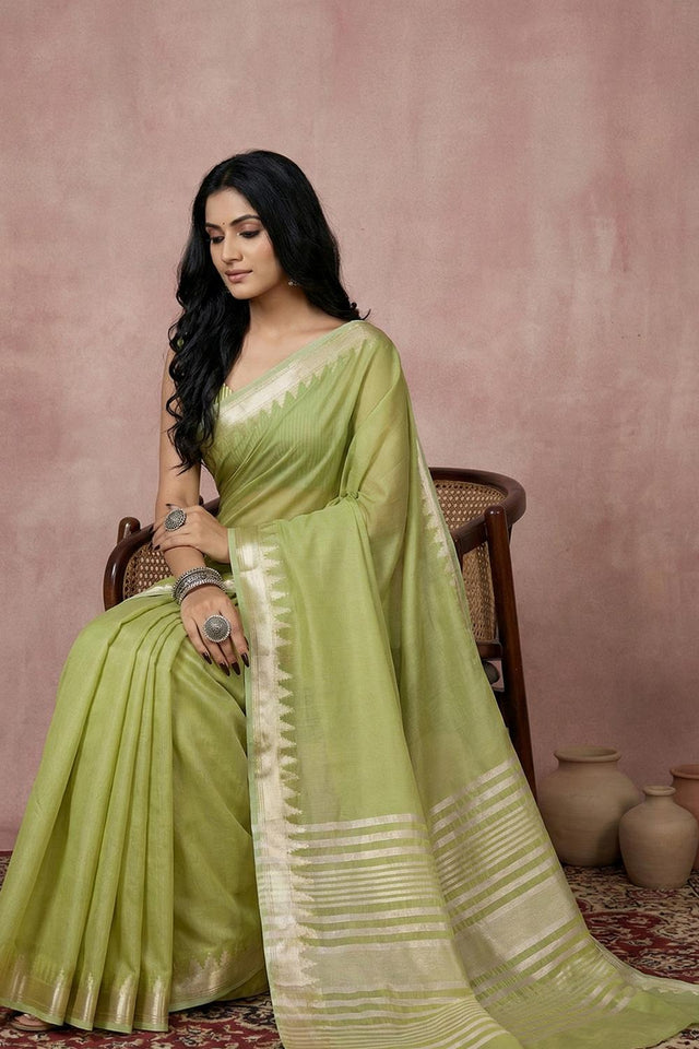 Green Woven Cotton Saree (ACA5823)