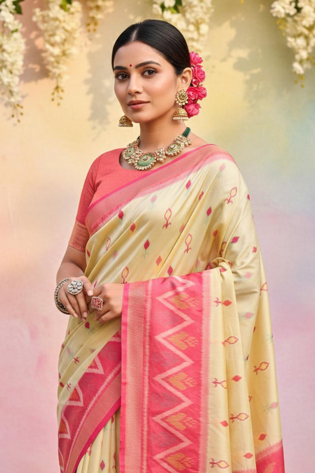 Cream Woven Silk Saree (ACA5826)