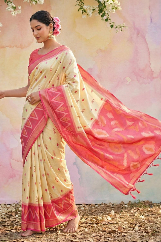 Cream Woven Silk Saree (ACA5826)