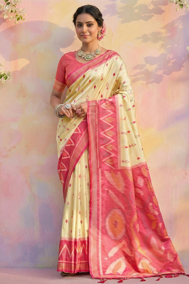 Cream Woven Silk Saree (ACA5826)