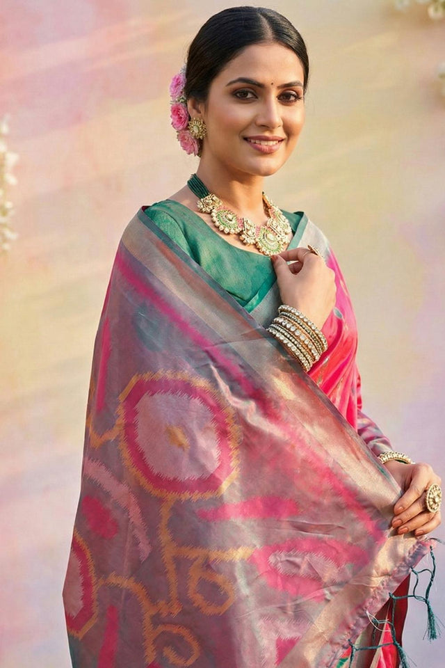 Pink Woven Silk Saree (ACA5827)