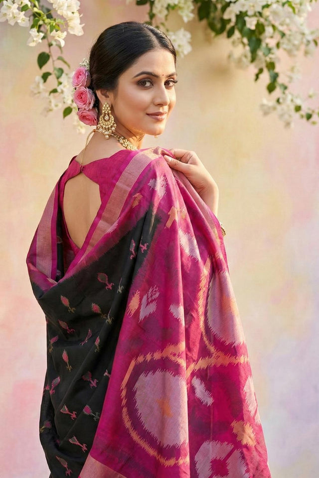 Black Woven Silk Saree (ACA5828)