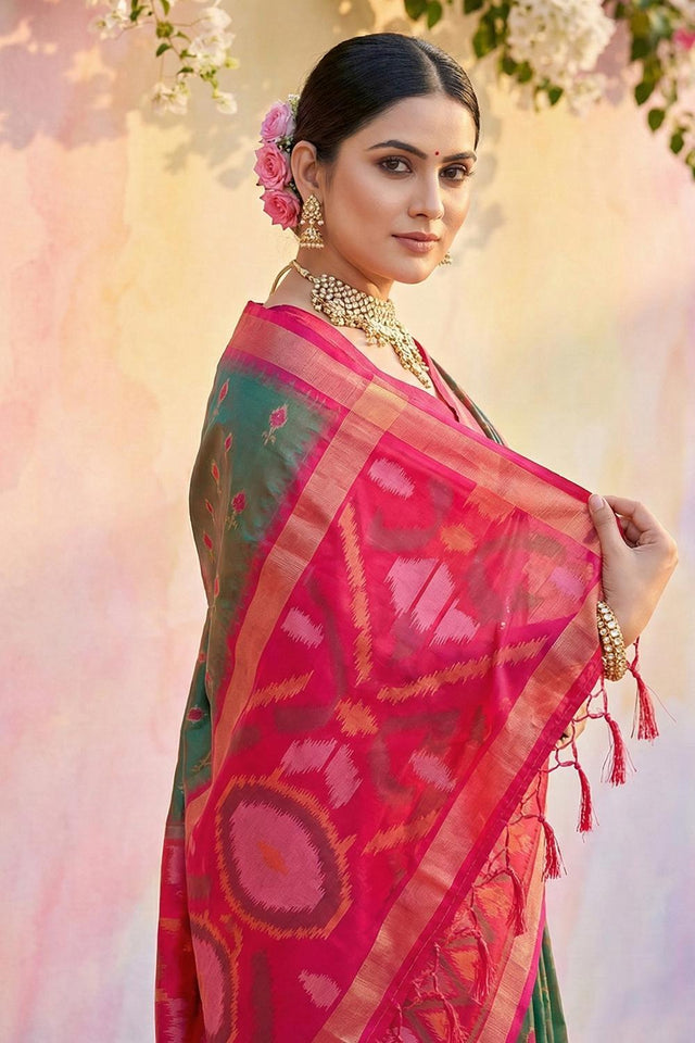 Mehendi Woven Silk Saree (ACA5831)