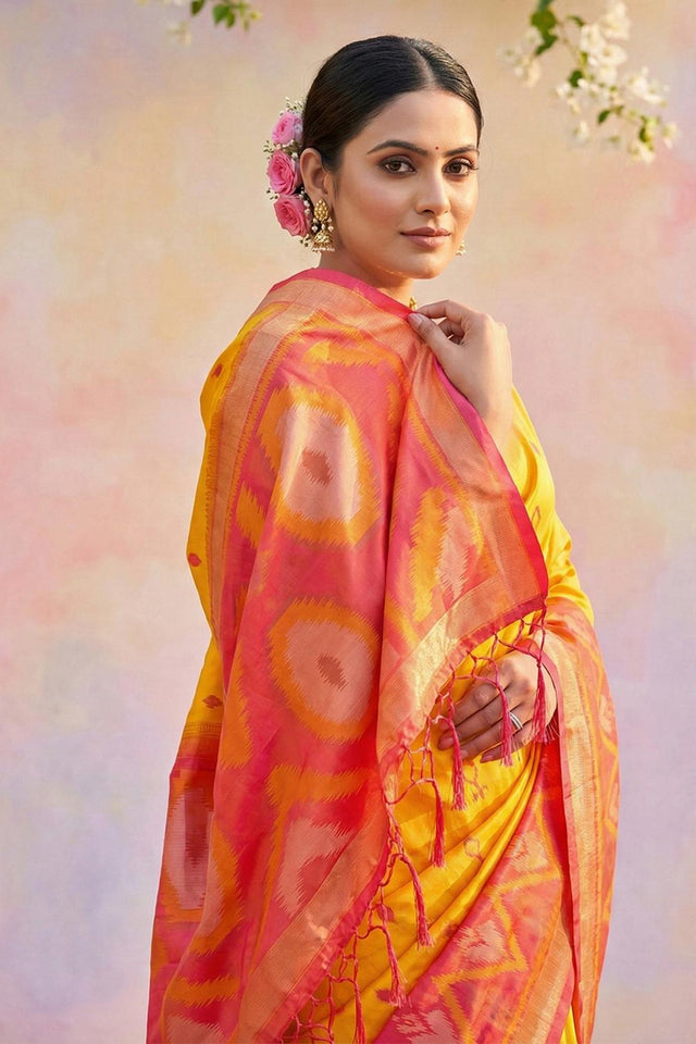 Yellow Woven Silk Saree (ACA5832)