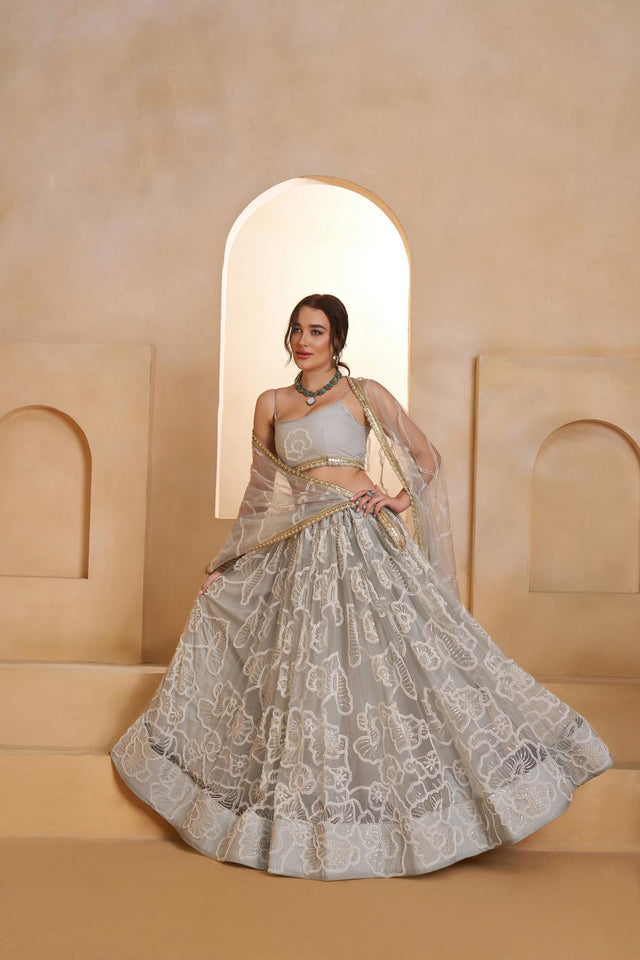 Grey Sequin with Embroidered Net Lehenga (ACA5854)