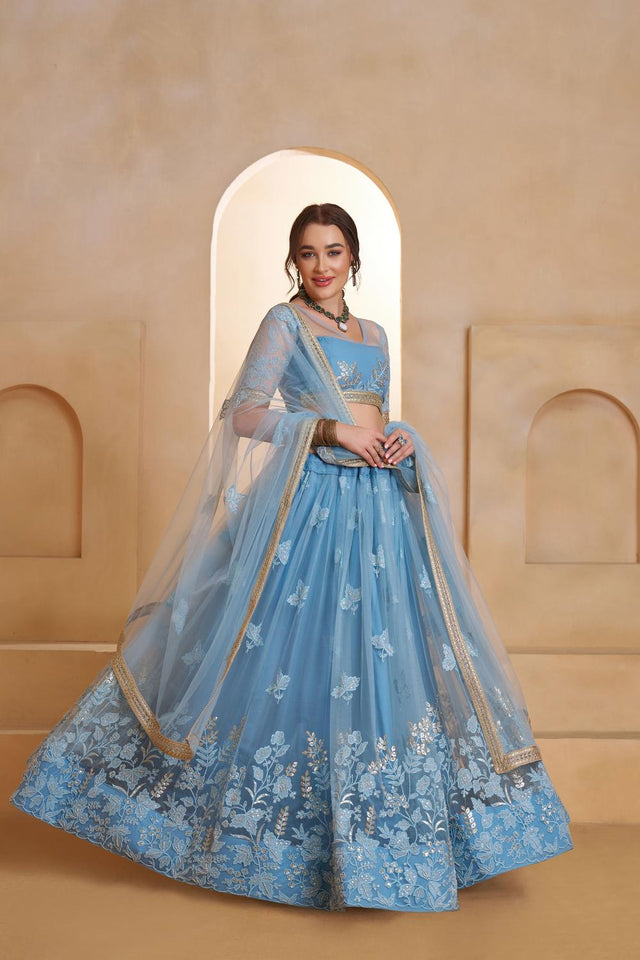 Blue Sequin with Embroidered Net Lehenga (ACA5858)