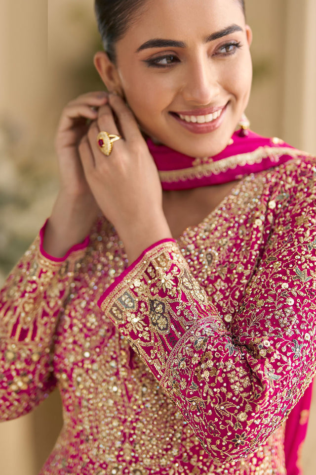 Pink Sequin with Embroidered Georgette Gown (ACA5868)