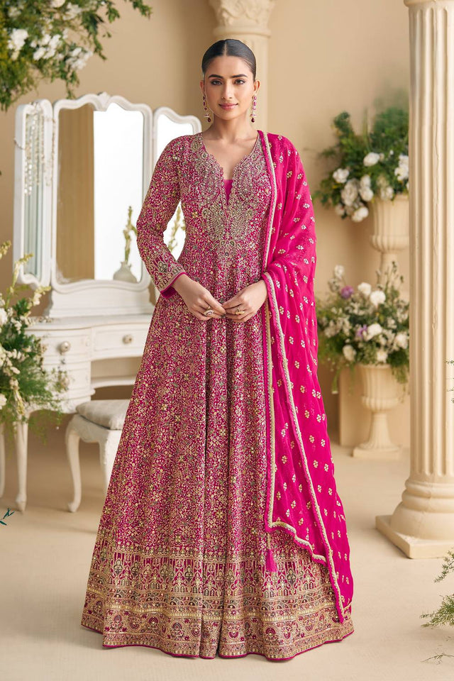 Pink Sequin with Embroidered Georgette Gown (ACA5868)