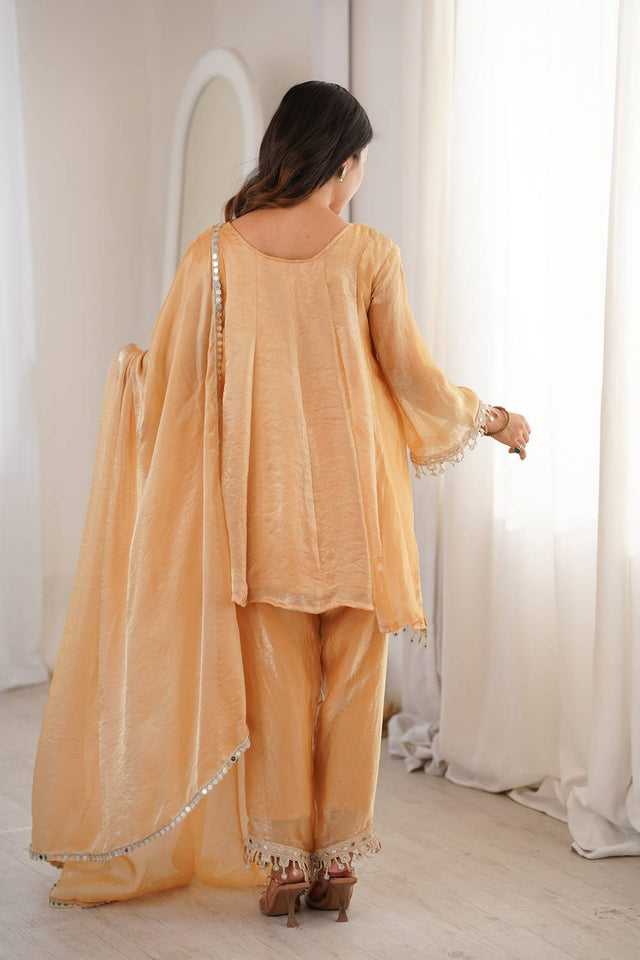 Brown Mirror Sequin Silk Kurti Pant Set (ACA5882)