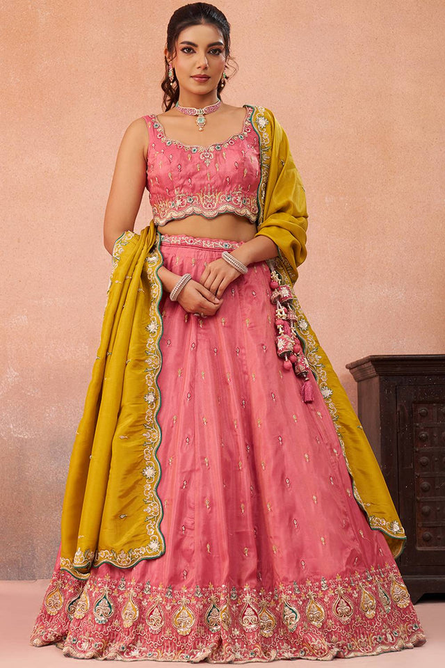 Pink Floral Embroidered Silk Lehenga (ACA5925)