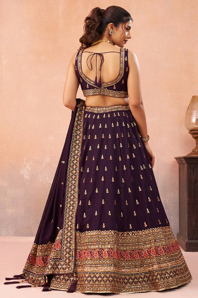 Violet Embroidered Chinon Lehenga (ACA5931)