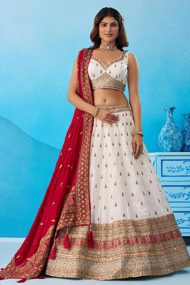 White Embroidered Chinon Lehenga (ACA5932)