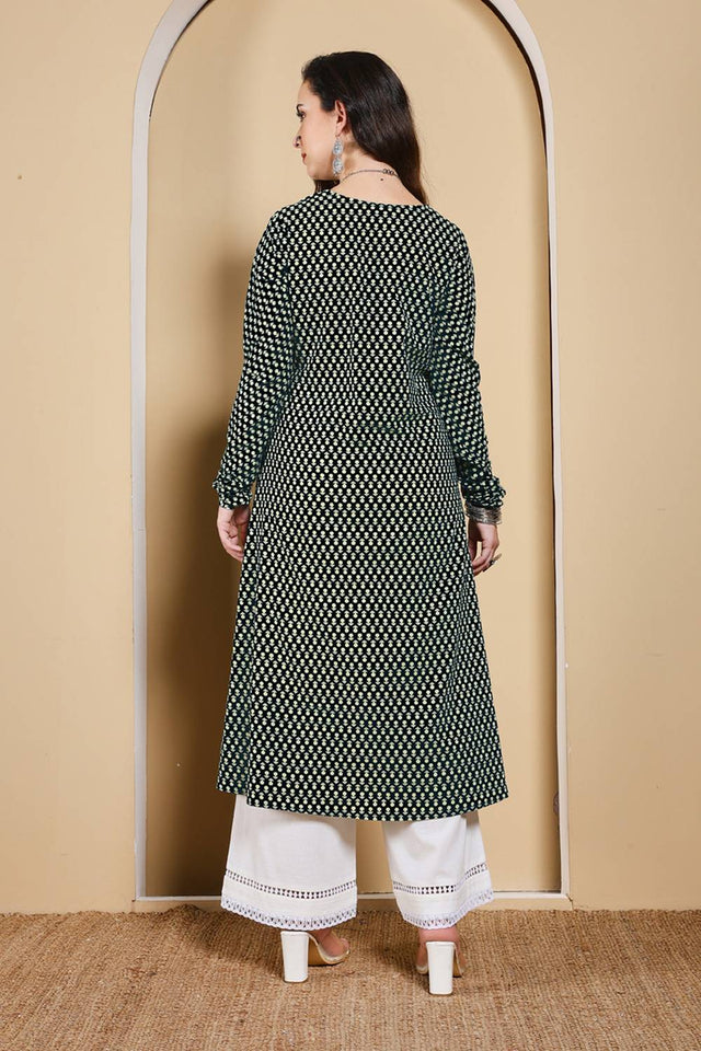 Black Printed Cotton Long Kurtis (ACA5977)