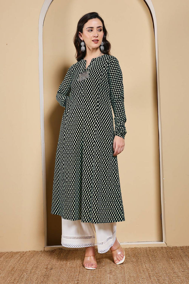 Black Printed Cotton Long Kurtis (ACA5977)