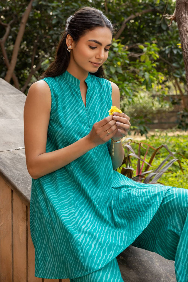 Sea Green Printed Cotton Co-Ord Set (ACA6009)