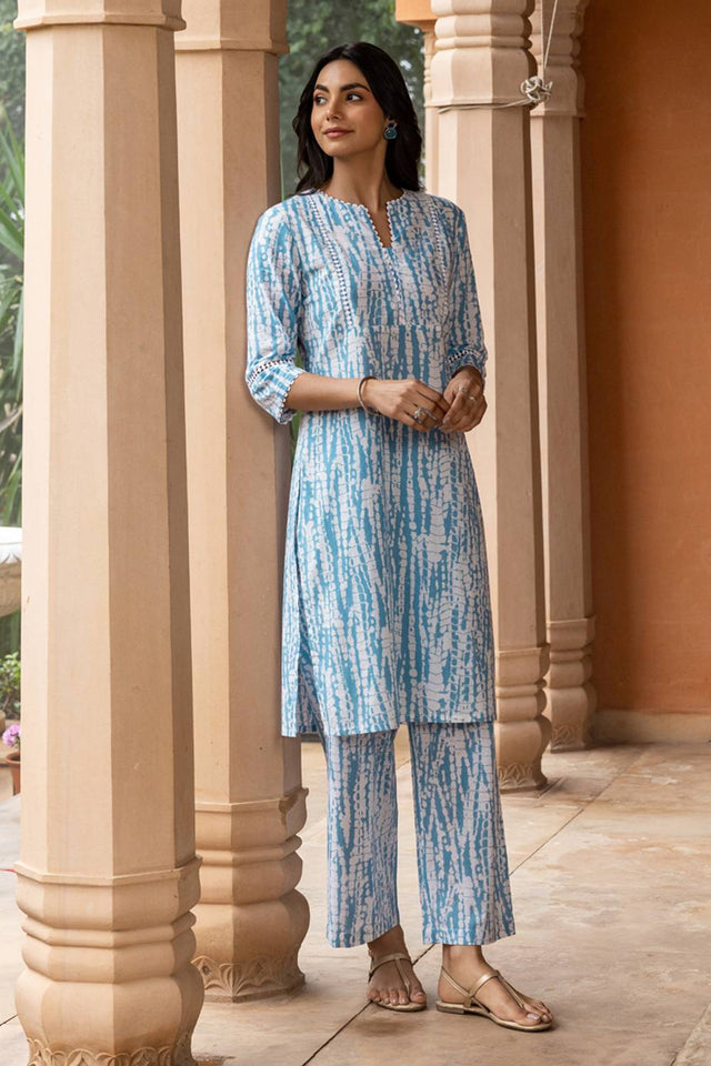 Blue Printed Cotton Co-Ord Set (ACA6010)