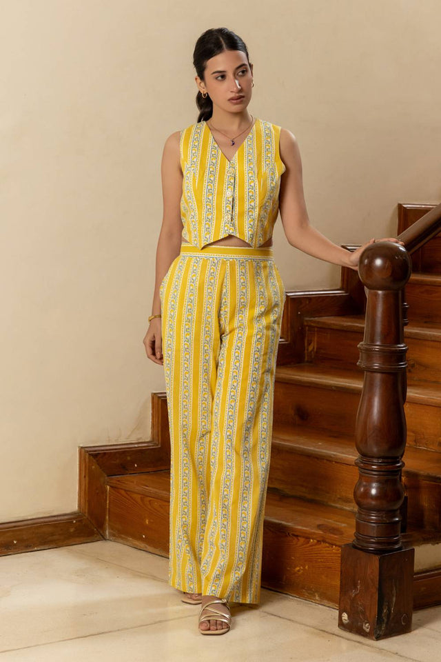 Yellow Printed Cotton Co-Ord Set (ACA6011)