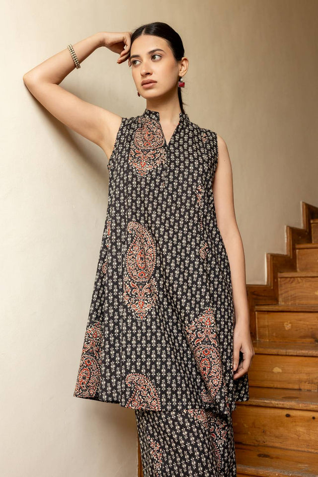 Black Printed Cotton Co-Ord Set (ACA6013)