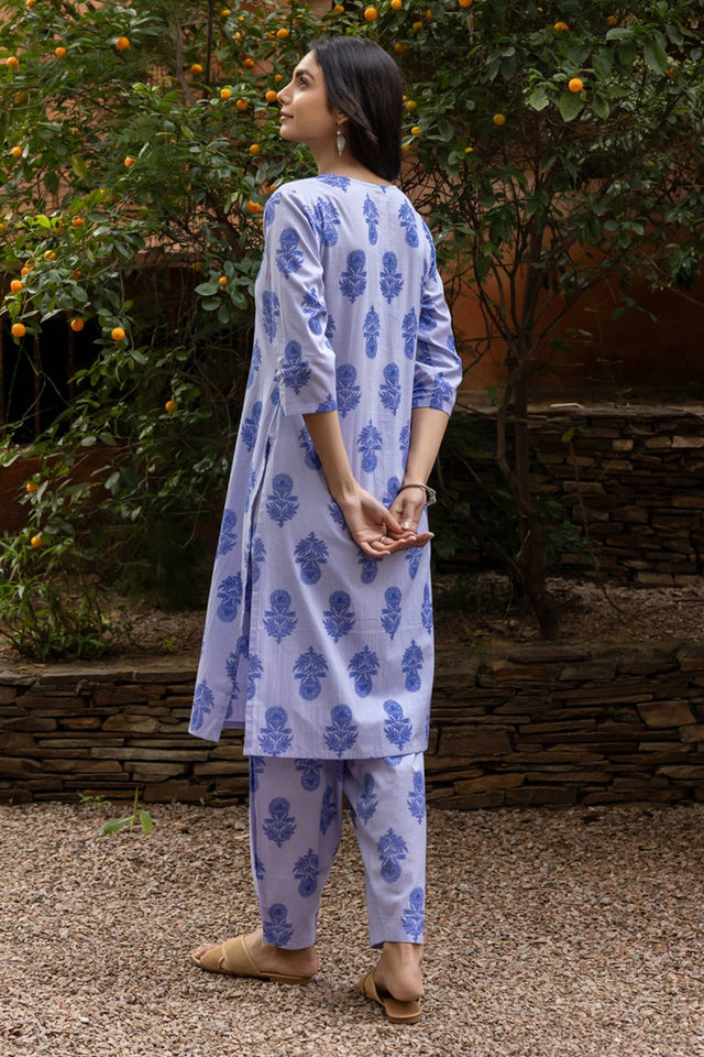 Blue Printed Cotton Co-Ord Set (ACA6015)