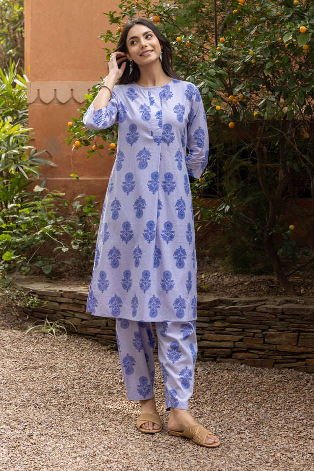 Blue Printed Cotton Co-Ord Set (ACA6015)
