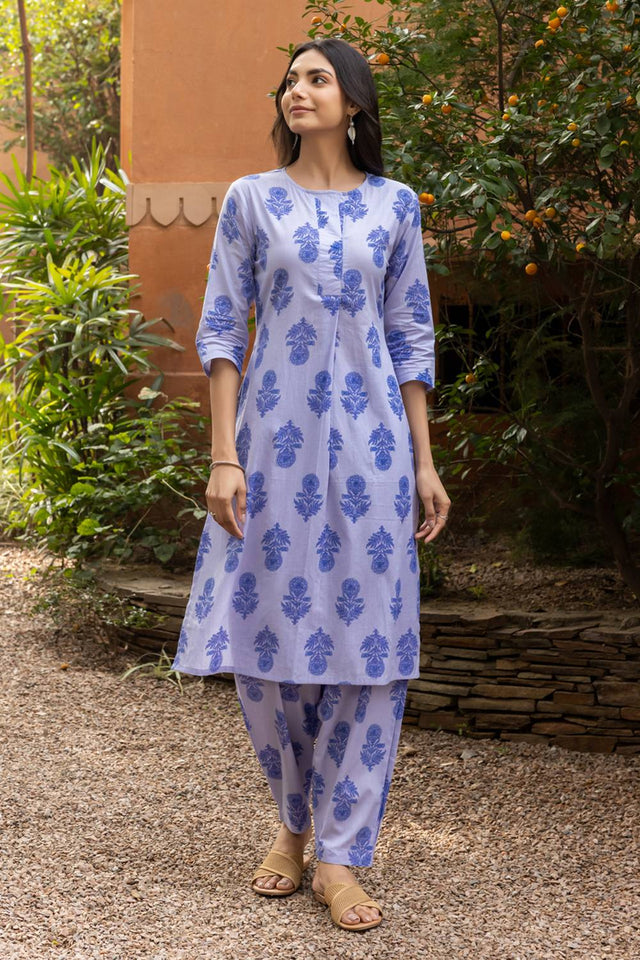Blue Printed Cotton Co-Ord Set (ACA6015)