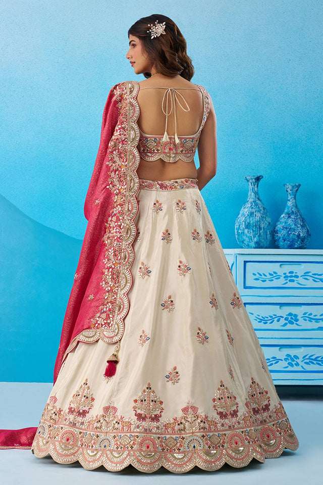 Cream Floral Embroidered Tissue Lehenga (ACA6086)