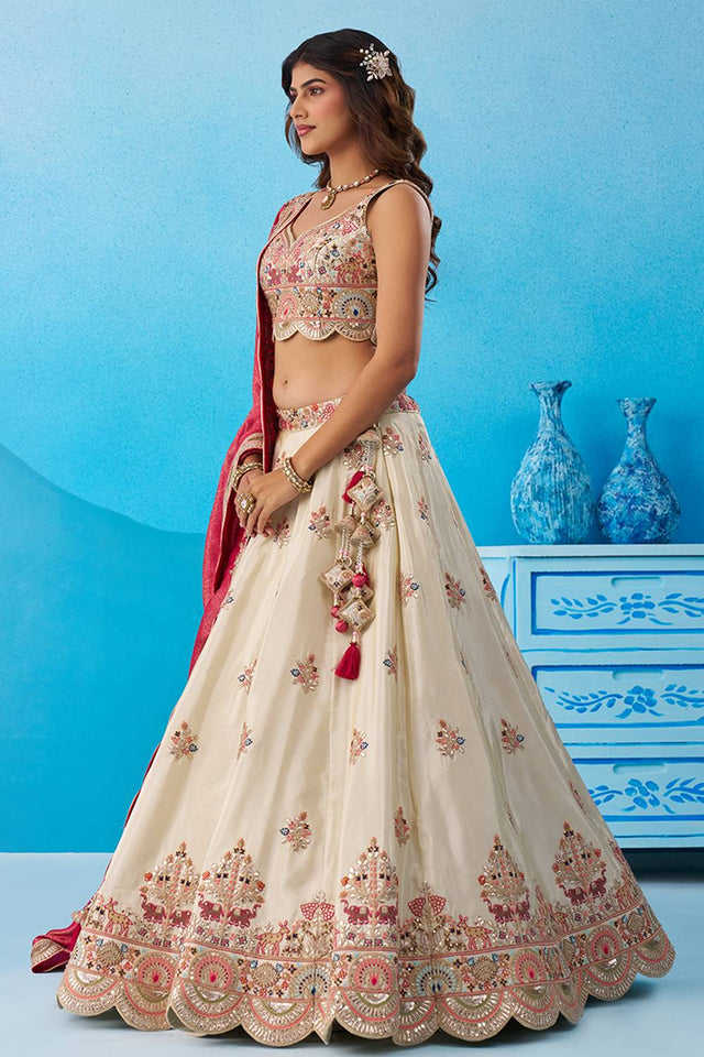 Cream Floral Embroidered Tissue Lehenga (ACA6086)