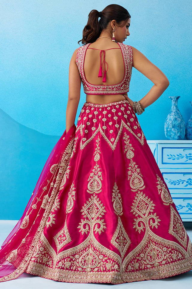 Pink Floral Embroidered Silk Lehenga (ACA6088)