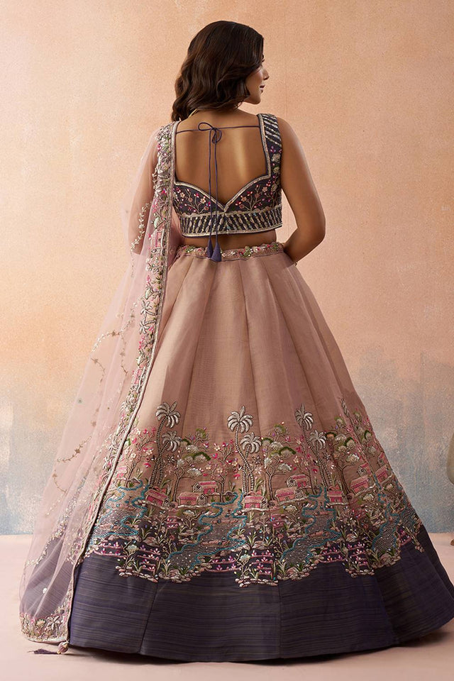 Violet Floral Embroidered Net Lehenga (ACA6096)