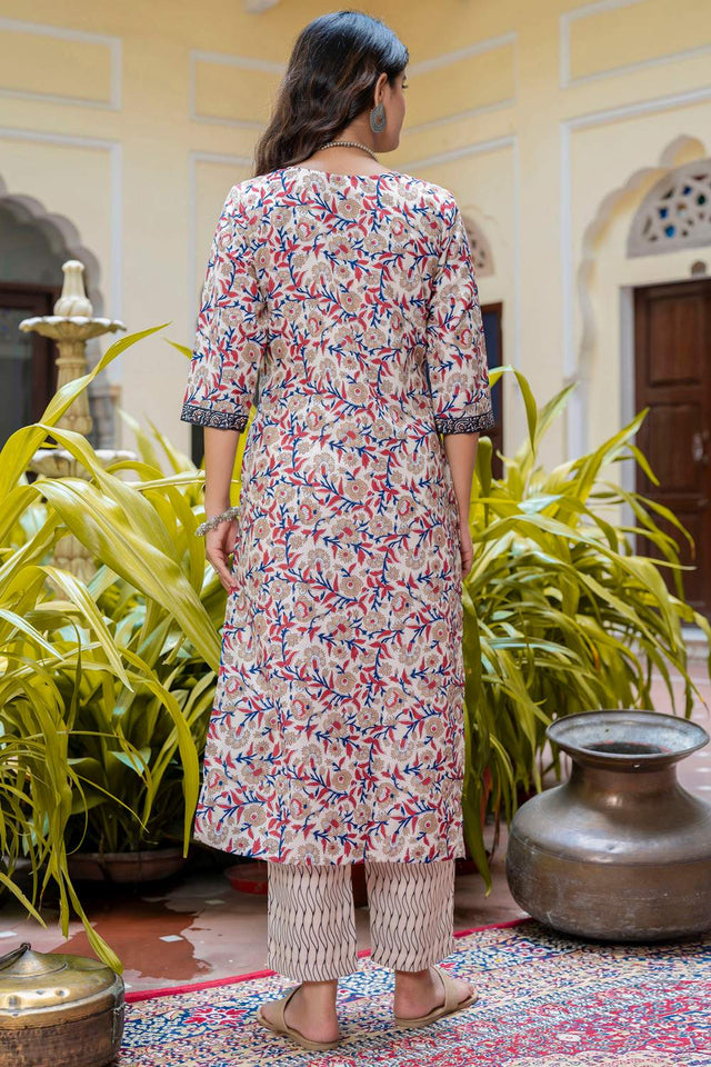 Multi Color Floral Printed Cotton Blend Kurti Pant Set (ACA6107)
