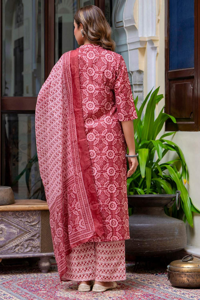 Orange Floral Printed Cotton Blend Kurti Pant Set (ACA6120)
