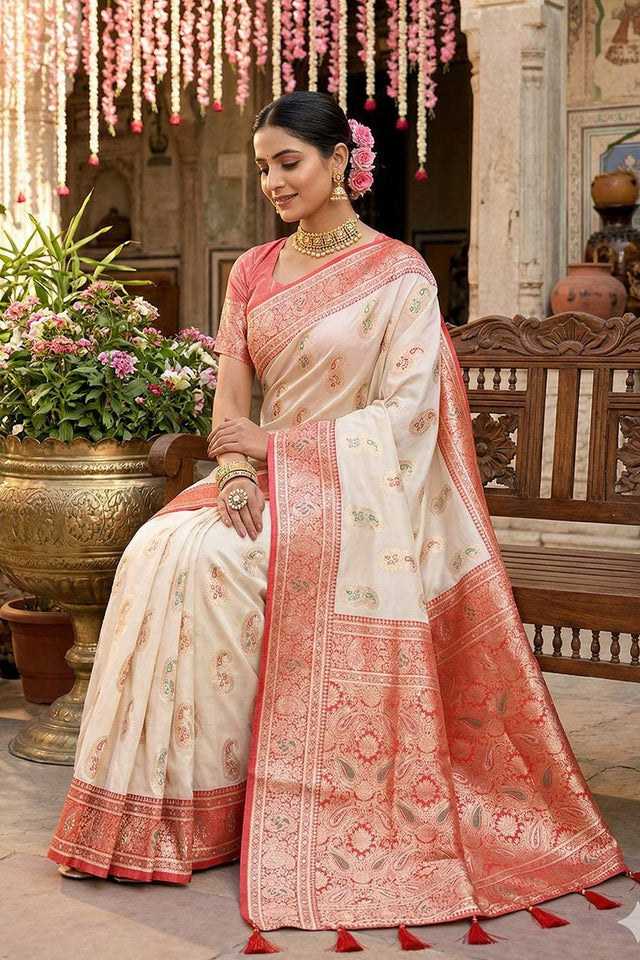 White Woven Silk Blend Saree (ACA6138)