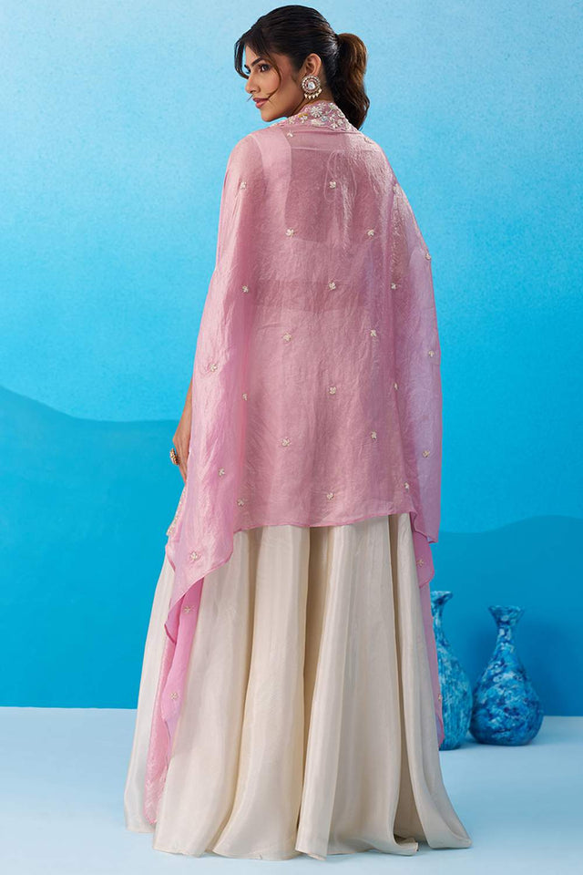 Cream Floral Embroidered Viscose Co-Ord Set (ACA6140)