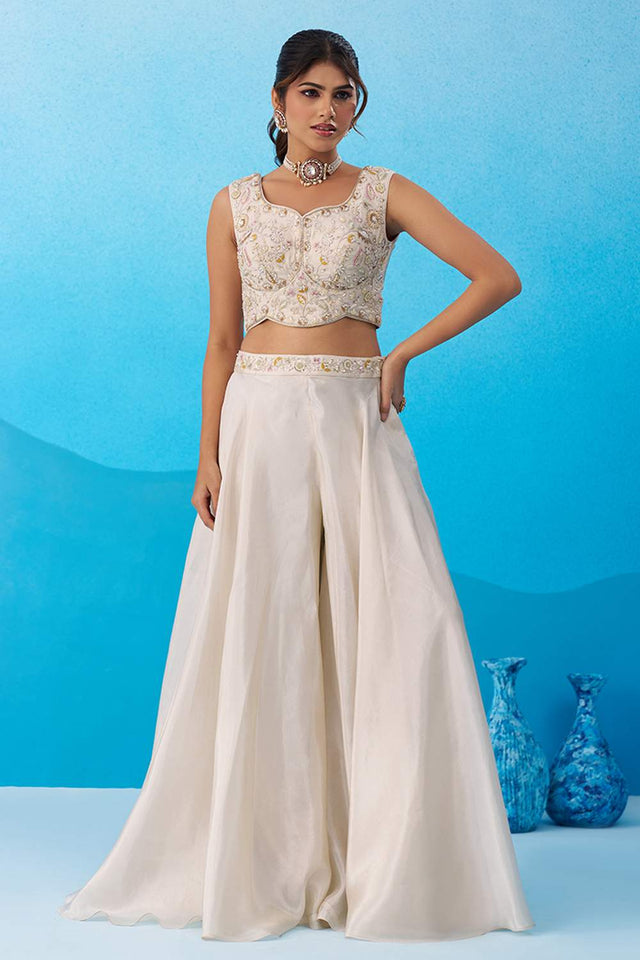 Cream Floral Embroidered Viscose Co-Ord Set (ACA6140)