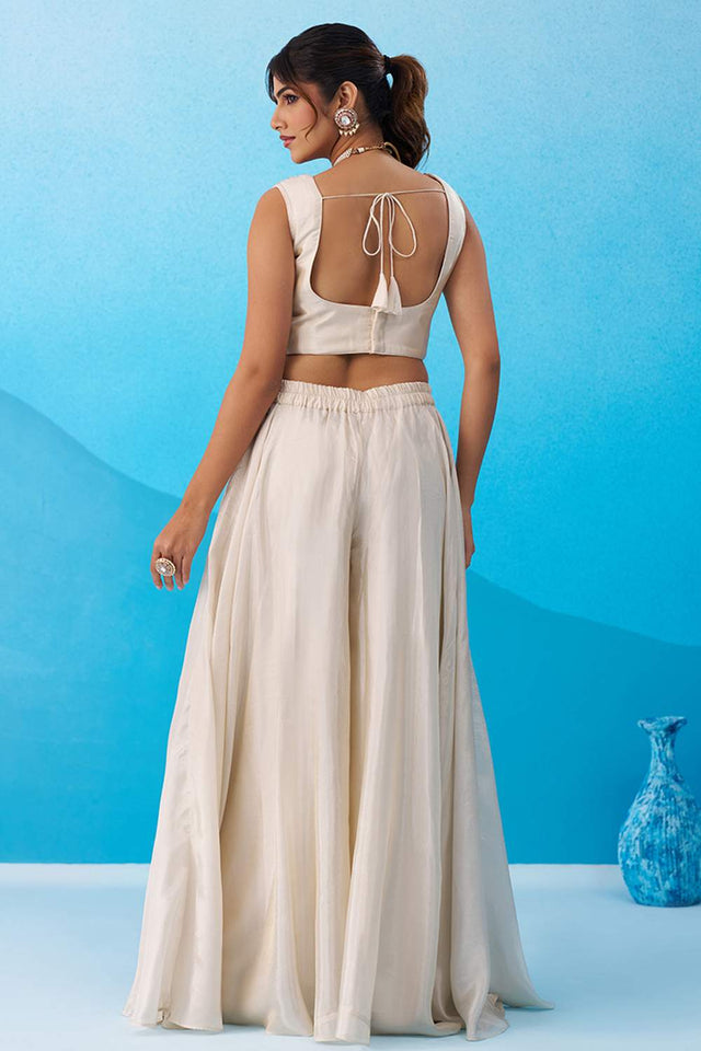 Cream Floral Embroidered Viscose Co-Ord Set (ACA6140)