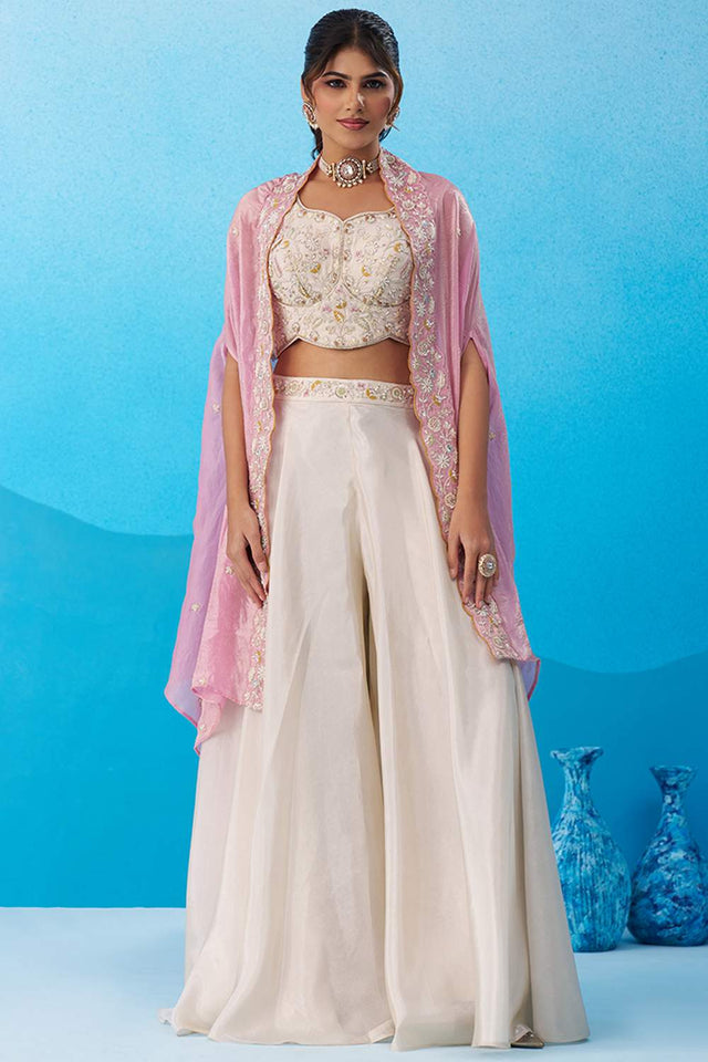 Cream Floral Embroidered Viscose Co-Ord Set (ACA6140)