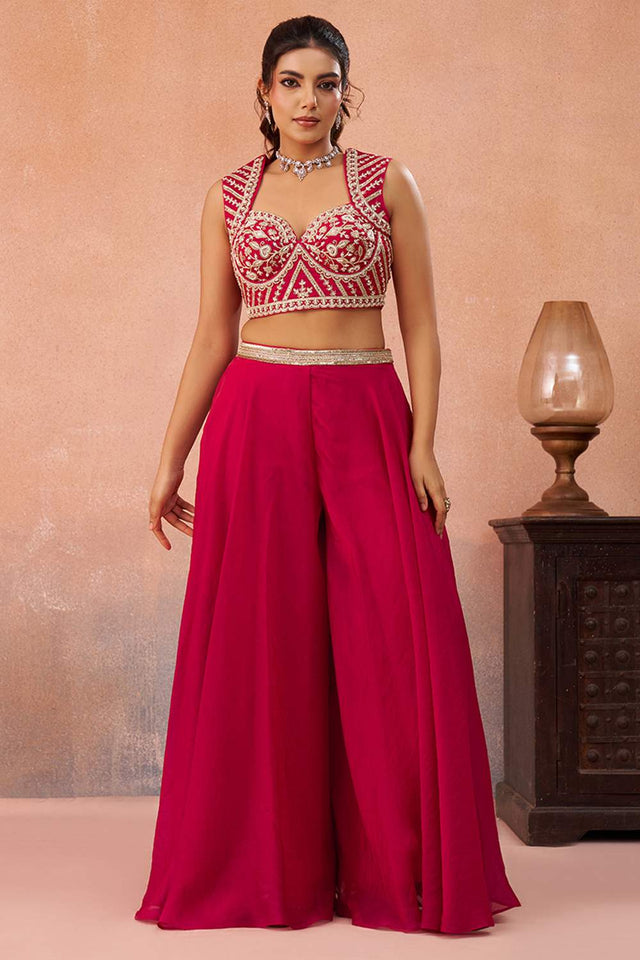 Pink Floral Embroidered Organza Co-Ord Set (ACA6147)