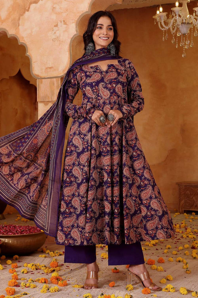 Violet Printed Rayon Kurti Pant Set (ACA6156)