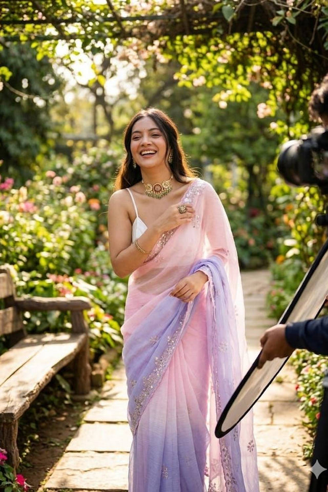 Pink & Lavender Sequin Pixel Crush Saree (ACA6179)