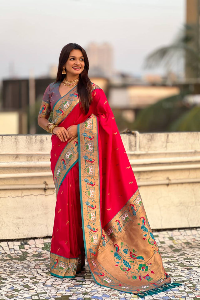 Pink Woven Paithani Silk Saree (ACA6189)